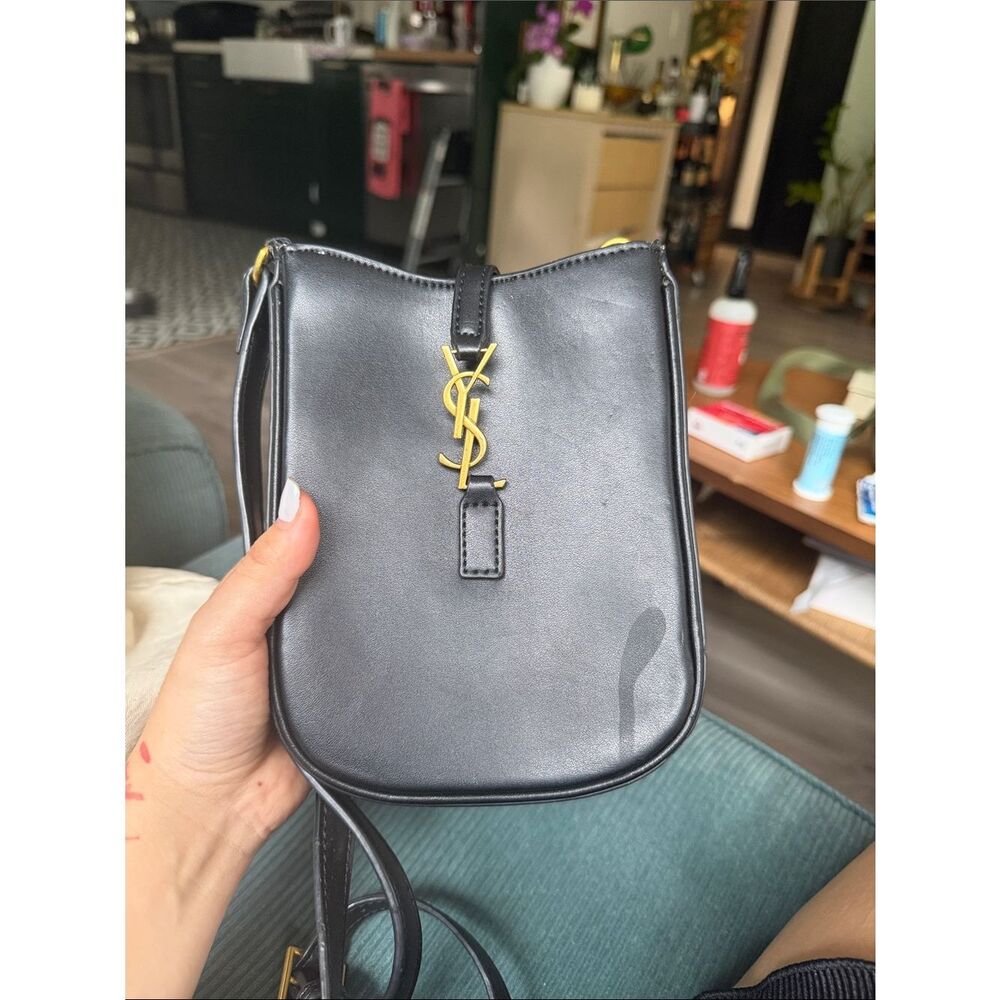 Yves Saint Laurent Black Leather Crossbody with Gold YSL Monogram